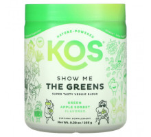 Зелень и зеленые овощи KOS, Show Me The Greens, супервкусная вегетарианская смесь, сорбет из зеленого яблока, 266 г (9,38 унции)