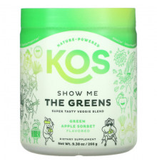 Зелень и зеленые овощи KOS, Show Me The Greens, супервкусная вегетарианская смесь, сорбет из зеленого яблока, 266 г (9,38 унции)