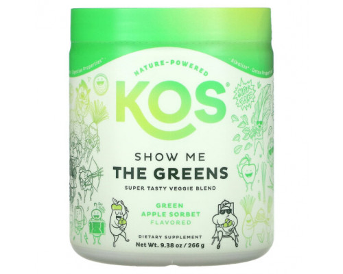 Зелень и зеленые овощи KOS, Show Me The Greens, супервкусная вегетарианская смесь, сорбет из зеленого яблока, 266 г (9,38 унции) Зелень и зеленые овощи KOS, Show Me The Greens, супервкусная вегетарианская смесь, сорбет из зеленого яблока, 266 г (9,38 унции)
