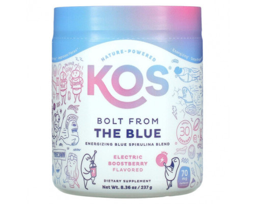 Водоросли KOS, Bolt from the Blue, бодрящая смесь голубой спирулины, со вкусом ягод ягод, 237 г (8,36 унции) Водоросли KOS, Bolt from the Blue, бодрящая смесь голубой спирулины, со вкусом ягод ягод, 237 г (8,36 унции)