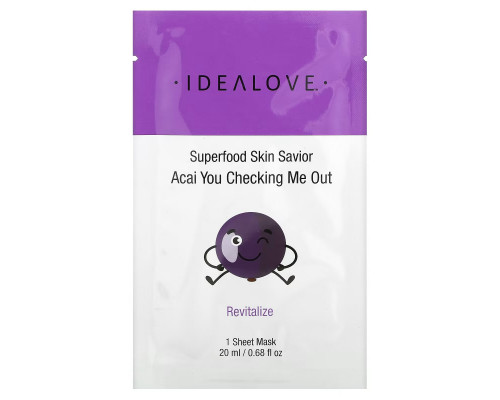 Idealove, Superfood Skin Savior, Acai You Checking Me Out, 1 Beauty Sheet Mask, 0.68 fl oz (20 ml) Idealove, Superfood Skin Savior, Acai You Checking Me Out, 1 Beauty Sheet Mask, 0.68 fl oz (20 ml)