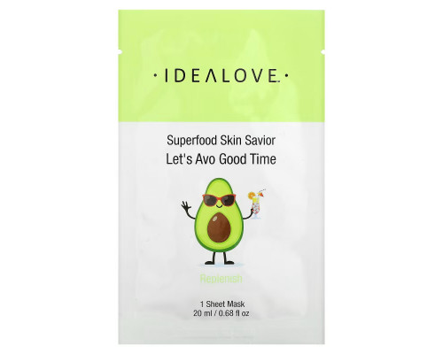 Idealove, Superfood Skin Savior, Let's Avo Good Time, 1 Beauty Sheet Mask, 0.68 fl oz (20 ml) Idealove, Superfood Skin Savior, Let's Avo Good Time, 1 Beauty Sheet Mask, 0.68 fl oz (20 ml)