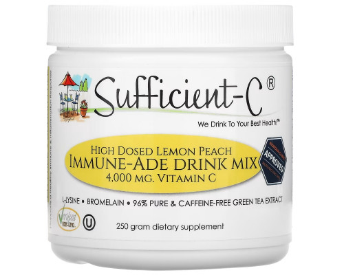 Sufficient C, High Dosed Immune-Ade Drink Mix, Lemon Peach, 4,000 mg, 250 g Sufficient C, High Dosed Immune-Ade Drink Mix, Lemon Peach, 4,000 mg, 250 g