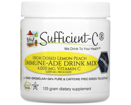 Sufficient C, High Dosed Immune-Ade Drink Mix, Lemon Peach, 4,000 mg, 125 g Sufficient C, High Dosed Immune-Ade Drink Mix, Lemon Peach, 4,000 mg, 125 g