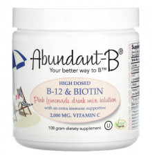 Биотин Sufficient C, Abundant-B, высокодозированная смесь для приготовления напитка с витамином B-12 и биотином, розовый лимонад, 108 г