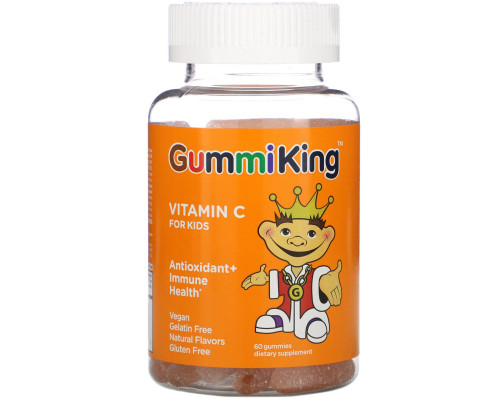 Gummi King Витамин C для детей с натуральным апельсиновым вкусом 60 жевательных витаминов Gummi King Витамин C для детей с натуральным апельсиновым вкусом 60 жевательных витаминов