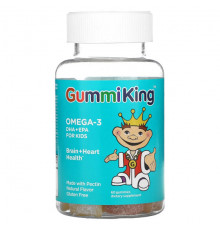 Детское здоровье GummiKing, Омега-3 ДГК + ЭПК для детей, клубника, апельсин и лимон, 60 жевательных конфет