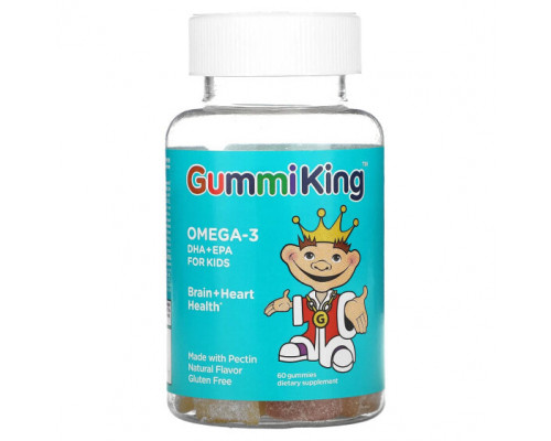 Детское здоровье GummiKing, Омега-3 ДГК + ЭПК для детей, клубника, апельсин и лимон, 60 жевательных конфет Детское здоровье GummiKing, Омега-3 ДГК + ЭПК для детей, клубника, апельсин и лимон, 60 жевательных конфет