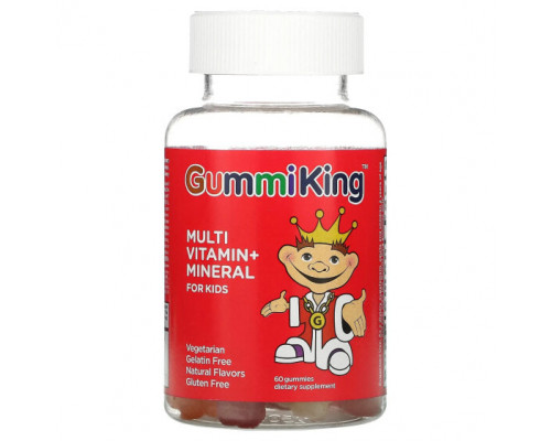 Детское здоровье GummiKing, Мультивитамины и минералы для детей, виноград, лимон, апельсин, клубника и вишня, 60 жевательных таблеток Детское здоровье GummiKing, Мультивитамины и минералы для детей, виноград, лимон, апельсин, клубника и вишня, 60 жевательных таблеток