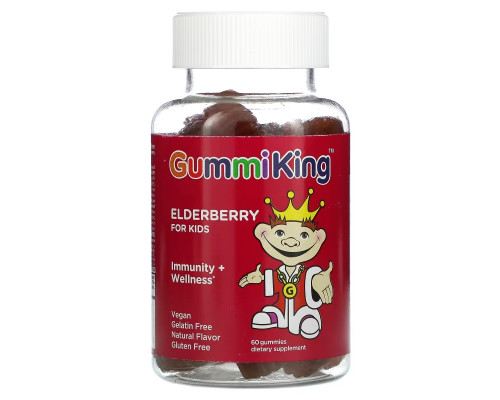 GummiKing, Elderberry for Kids, Immunity + Wellness, Raspberry, 60 Gummies GummiKing, Elderberry for Kids, Immunity + Wellness, Raspberry, 60 Gummies