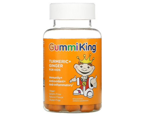 GummiKing, Turmeric + Ginger For Kids, Immunity + Antioxidant + Anti-Inflammatory, Mango, 60 Gummies GummiKing, Turmeric + Ginger For Kids, Immunity + Antioxidant + Anti-Inflammatory, Mango, 60 Gummies