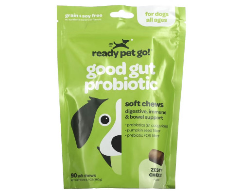 Ready Pet Go, Good Gut Probiotic, For Dogs, All Ages, Zesty Cheese, 90 Soft Chews, 12.7 oz (360 g) Ready Pet Go, Good Gut Probiotic, For Dogs, All Ages, Zesty Cheese, 90 Soft Chews, 12.7 oz (360 g)