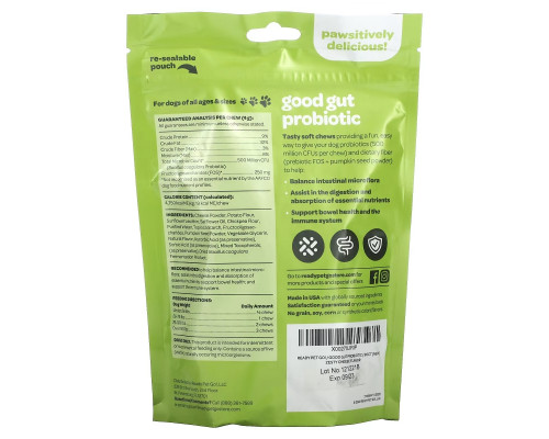 Ready Pet Go, Good Gut Probiotic, For Dogs, All Ages, Zesty Cheese, 90 Soft Chews, 12.7 oz (360 g) Ready Pet Go, Good Gut Probiotic, For Dogs, All Ages, Zesty Cheese, 90 Soft Chews, 12.7 oz (360 g)