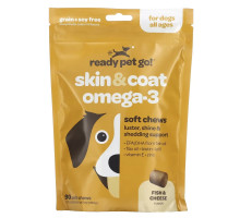 Ready Pet Go, Omega Health Chews, поддержка кожи и шерсти для собак всех возрастов, рыбий жир + сыр, 90 мягких жевательных таблеток