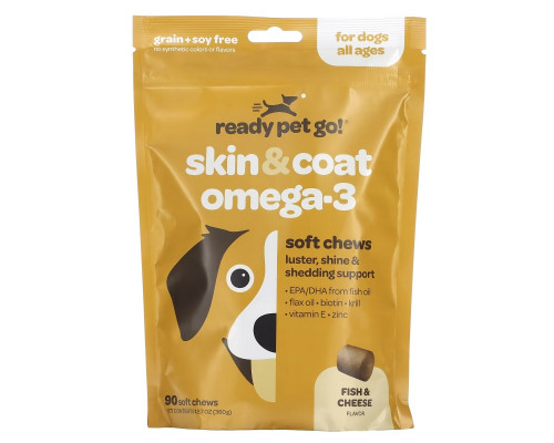 Ready Pet Go, Omega Health Chews, поддержка кожи и шерсти для собак всех возрастов, рыбий жир + сыр, 90 мягких жевательных таблеток Ready Pet Go, Omega Health Chews, поддержка кожи и шерсти для собак всех возрастов, рыбий жир + сыр, 90 мягких жевательных таблеток