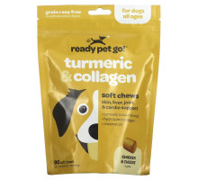 Ready Pet Go, Куркума и коллаген, для собак всех возрастов, со вкусом курицы и сыра, 90 мягких жевательных таблеток, 360 г, (12,7 унции)