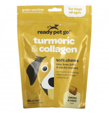 Ready Pet Go, Куркума и коллаген, для собак всех возрастов, со вкусом курицы и сыра, 90 мягких жевательных таблеток, 360 г, (12,7 унции)