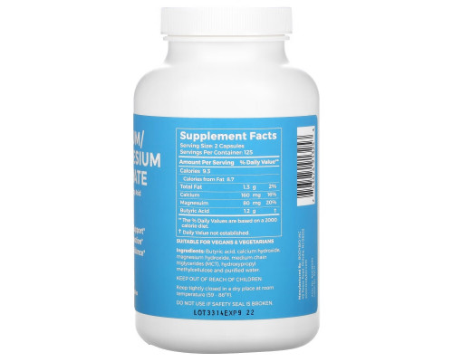 BodyBio, Calcium/ Magnesium Butyrate, 250 Non-GMO Capsules BodyBio, Calcium/ Magnesium Butyrate, 250 Non-GMO Capsules