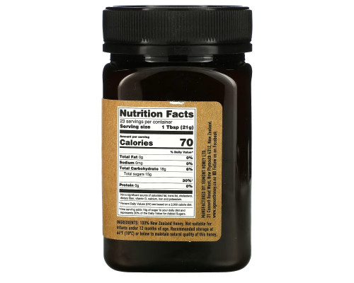 Egmont Honey, Multifloral Manuka Honey, Raw And Unpasteurized, MGO 50+, 17.6 oz (500 g)