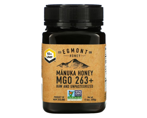 Egmont Honey, Мед манука, необработанный и непастеризованный, 263+ MGO, 500 г (17,6 унции) Egmont Honey, Мед манука, необработанный и непастеризованный, 263+ MGO, 500 г (17,6 унции)