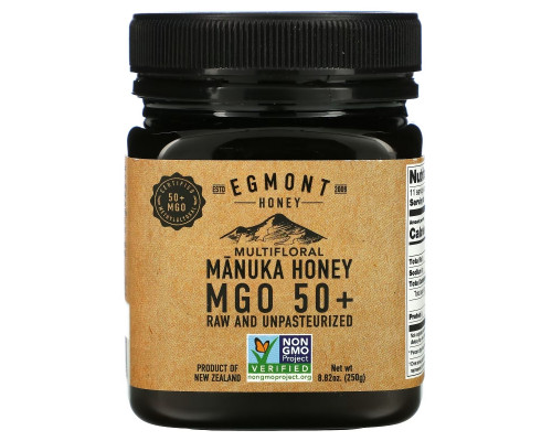 Egmont Honey, Разноцветный мед манука, необработанный и непастеризованный, 50+ MGO, 250 г (8,82 унции) Egmont Honey, Разноцветный мед манука, необработанный и непастеризованный, 50+ MGO, 250 г (8,82 унции)