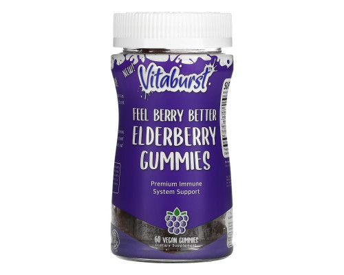 Vitaburst, Feel Berry Better Elderberry Gummies, Elderberry Flavor, 60 Vegan Gummies Vitaburst, Feel Berry Better Elderberry Gummies, Elderberry Flavor, 60 Vegan Gummies
