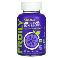 Fruily, Organic Biotin Hair, Skin & Nails with Vitamins C & E, Silica, Mixed Fruit, 60 Gummies