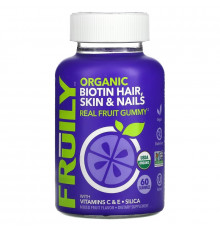 Fruily, Organic Biotin Hair, Skin & Nails with Vitamins C & E, Silica, Mixed Fruit, 60 Gummies