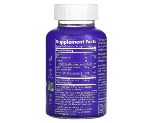 Fruily, Organic Biotin Hair, Skin & Nails with Vitamins C & E, Silica, Mixed Fruit, 60 Gummies Fruily, Organic Biotin Hair, Skin & Nails with Vitamins C & E, Silica, Mixed Fruit, 60 Gummies