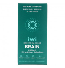 Улучшение памяти и работы мозга iWi, Brain, Омега-3 + PS и зеленые кофейные зерна, 60 мягких таблеток