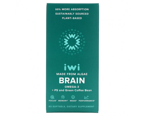 Улучшение памяти и работы мозга iWi, Brain, Омега-3 + PS и зеленые кофейные зерна, 60 мягких таблеток Улучшение памяти и работы мозга iWi, Brain, Омега-3 + PS и зеленые кофейные зерна, 60 мягких таблеток