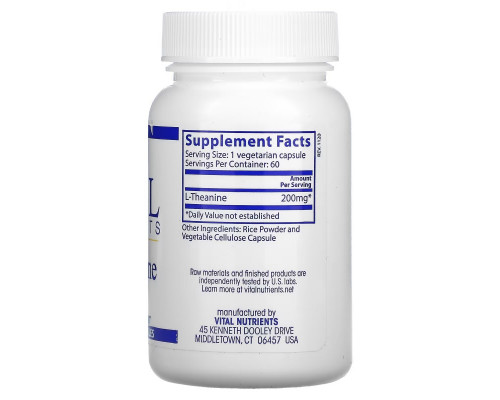 Vital Nutrients, L- Theanine, 200 mg, 60 Vegetarian Capsules Vital Nutrients, L- Theanine, 200 mg, 60 Vegetarian Capsules