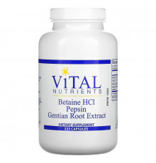 Vital Nutrients, Betaine HCl, Pepsin, Gentian Root Extract, 225 Capsules