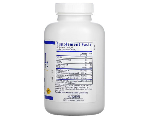Vital Nutrients, Ultra Pure Fish Oil 700, Lemon, 120 Softgel Capsules Vital Nutrients, Ultra Pure Fish Oil 700, Lemon, 120 Softgel Capsules
