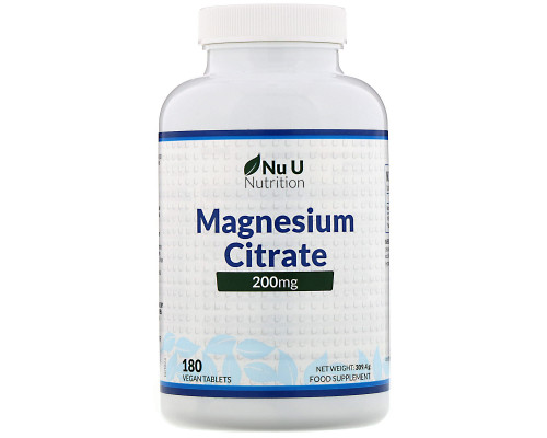 Nu U Nutrition, Цитрат магния, 200 мг, 180 растительных таблеток Nu U Nutrition, Цитрат магния, 200 мг, 180 растительных таблеток