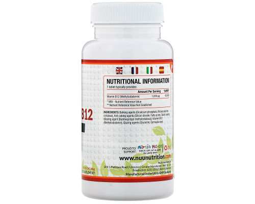 Nu U Nutrition, Vitamin B12, 1,000 µg, 180 Vegetarian Tablets Nu U Nutrition, Vitamin B12, 1,000 µg, 180 Vegetarian Tablets