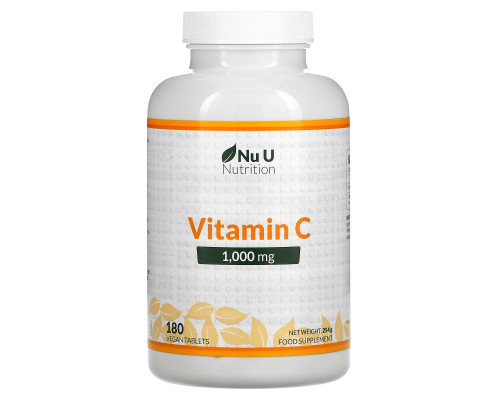 Nu U Nutrition, Vitamin C, 1,000 mg, 180 Vegan Tablets Nu U Nutrition, Vitamin C, 1,000 mg, 180 Vegan Tablets
