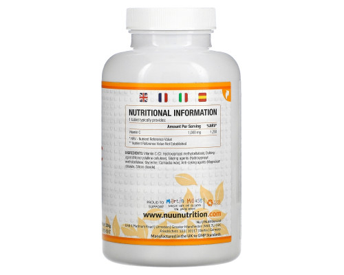 Nu U Nutrition, Vitamin C, 1,000 mg, 180 Vegan Tablets Nu U Nutrition, Vitamin C, 1,000 mg, 180 Vegan Tablets