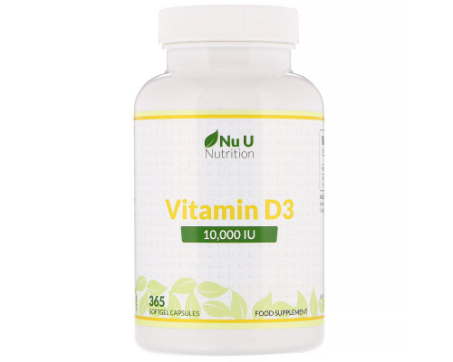 Nu U Nutrition, Vitamin D3, 10,000 IU, 365 Softgel Capsules Nu U Nutrition, Vitamin D3, 10,000 IU, 365 Softgel Capsules