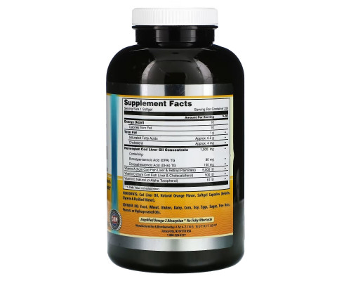 Amazing Nutrition, Norwegian Cod Liver Oil, Fresh Orange, 1,000 mg, 250 Softgels Amazing Nutrition, Norwegian Cod Liver Oil, Fresh Orange, 1,000 mg, 250 Softgels