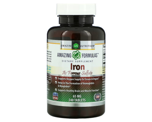 Amazing Nutrition, Iron As Ferrous Sulfate, 65 mg, 240 Tablets Amazing Nutrition, Iron As Ferrous Sulfate, 65 mg, 240 Tablets