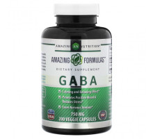 Аминокислоты Amazing Nutrition, ГАМК, 750 мг, 200 растительных капсул