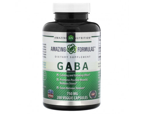 Аминокислоты Amazing Nutrition, ГАМК, 750 мг, 200 растительных капсул Аминокислоты Amazing Nutrition, ГАМК, 750 мг, 200 растительных капсул