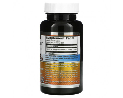 Витамины группы B Amazing Nutrition, Витамин B6, 25 мг, 250 таблеток Витамины группы B Amazing Nutrition, Витамин B6, 25 мг, 250 таблеток