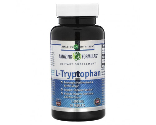 Для здорового сна Amazing Nutrition, L-триптофан, 1000 мг, 60 таблеток Для здорового сна Amazing Nutrition, L-триптофан, 1000 мг, 60 таблеток