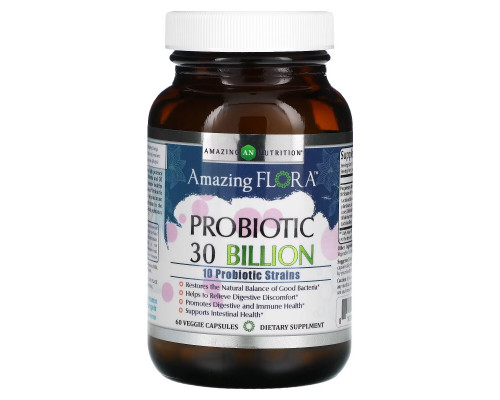 Amazing Nutrition, Amazing Flora, Probiotic, 30 Billion CFU, 60 Veggie Capsules Amazing Nutrition, Amazing Flora, Probiotic, 30 Billion CFU, 60 Veggie Capsules