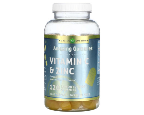 Amazing Nutrition, Amazing Gummies, витамин C и цинк, ледяной лед с лимоном, 120 жевательных таблеток Amazing Nutrition, Amazing Gummies, витамин C и цинк, ледяной лед с лимоном, 120 жевательных таблеток