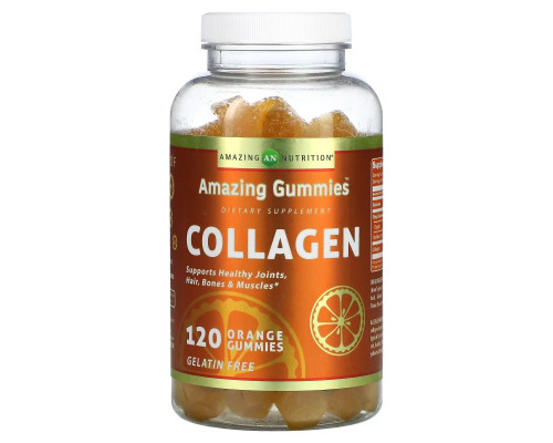 Amazing Nutrition, Amazing Gummies, коллаген, апельсин, 120 жевательных таблеток Amazing Nutrition, Amazing Gummies, коллаген, апельсин, 120 жевательных таблеток