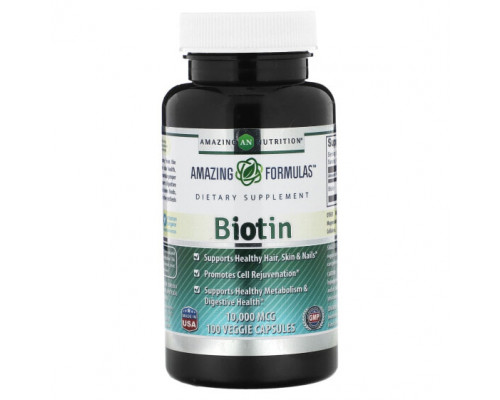 Для волос и ногтей Amazing Nutrition, Биотин, 10 000 мкг, 100 растительных капсул Для волос и ногтей Amazing Nutrition, Биотин, 10 000 мкг, 100 растительных капсул