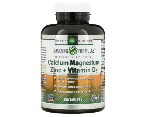 Amazing Nutrition, Кальций, магний и цинк + витамин D3, 300 таблеток Amazing Nutrition, Кальций, магний и цинк + витамин D3, 300 таблеток